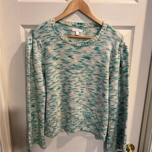 LC Lauren Conrad Green and Cream Patterned Cropped Sweater